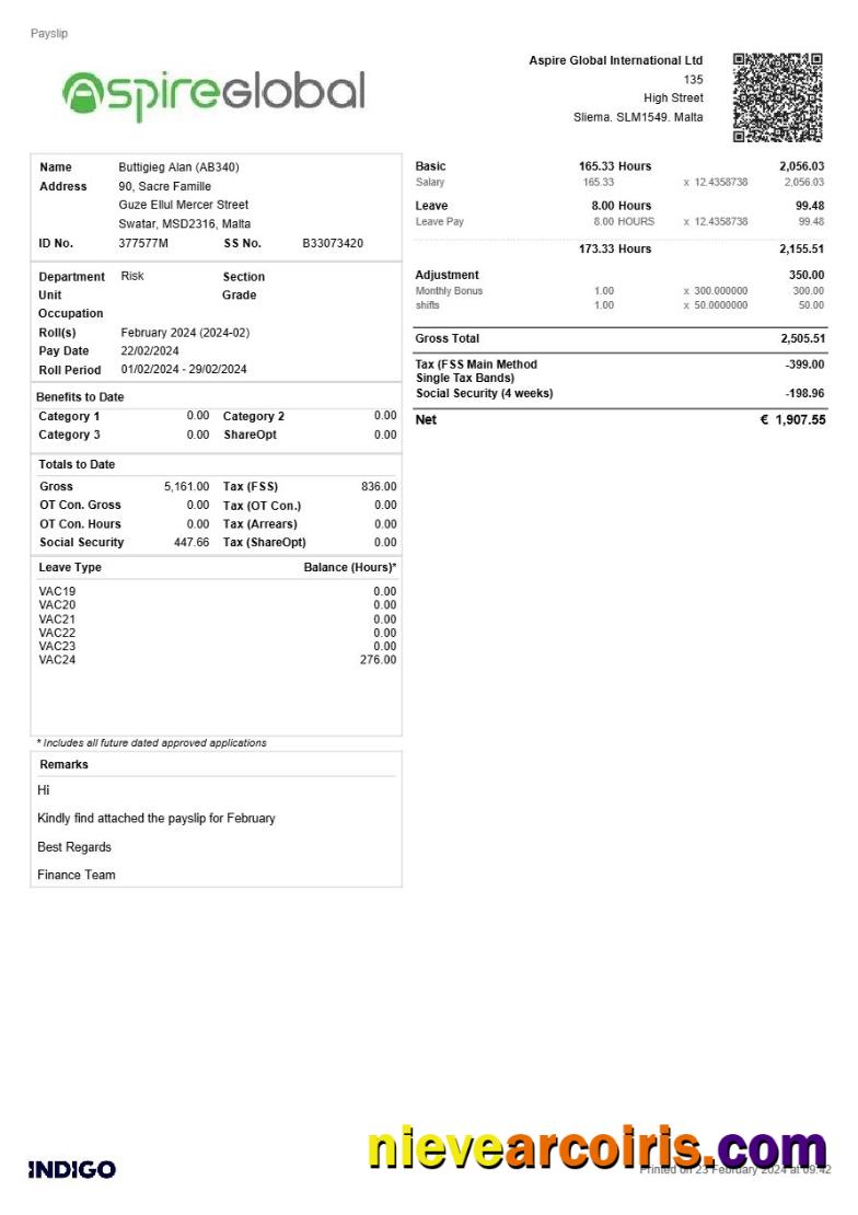 Aspire Global International payslip